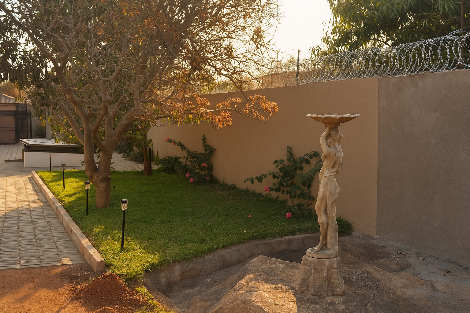 Outdoor garden with fountain